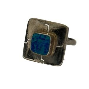 Sterling Silver Blue Green Opal Ring Stamped Mexico Sz 6.75 4 Gram